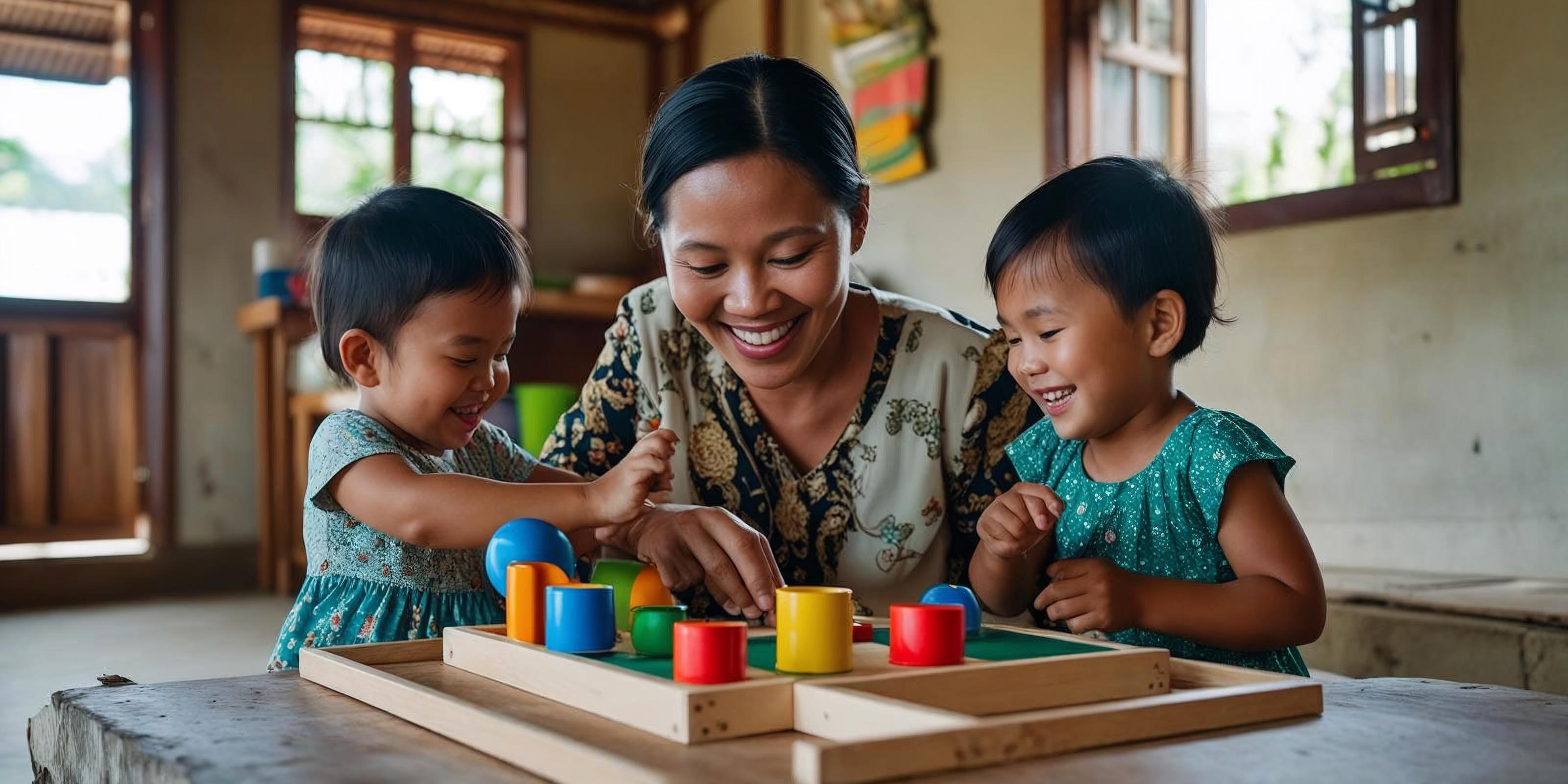 Anak-anak bermain sambil belajar dengan metode Montessori menggunakan mainan edukatif